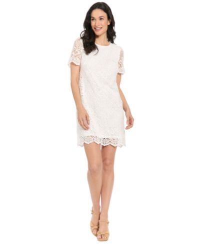 London Times Petite Short-Sleeve Jewel Neck Shift Dress
