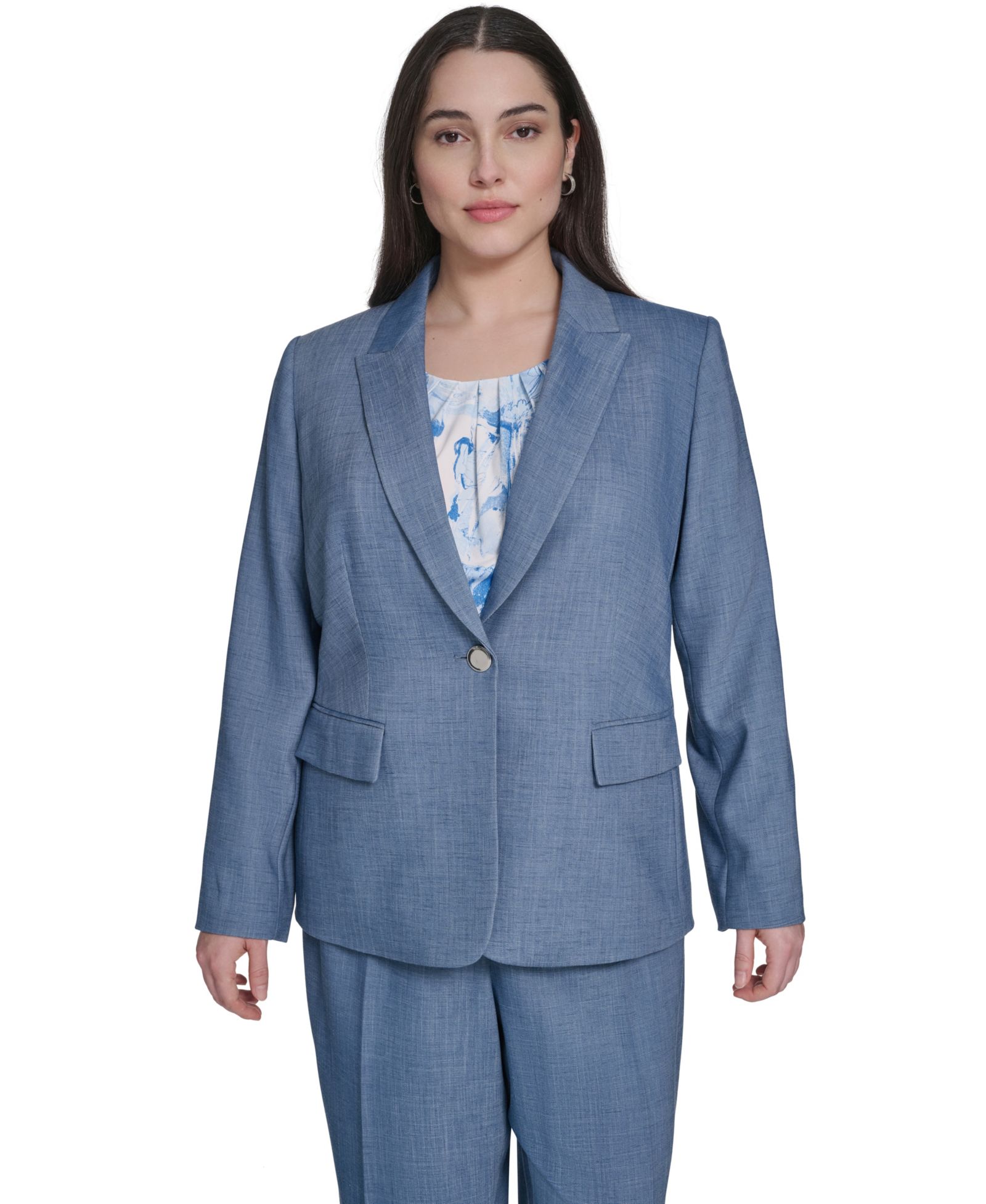 Calvin Klein Plus Size One-Button Notch Collar Blazer