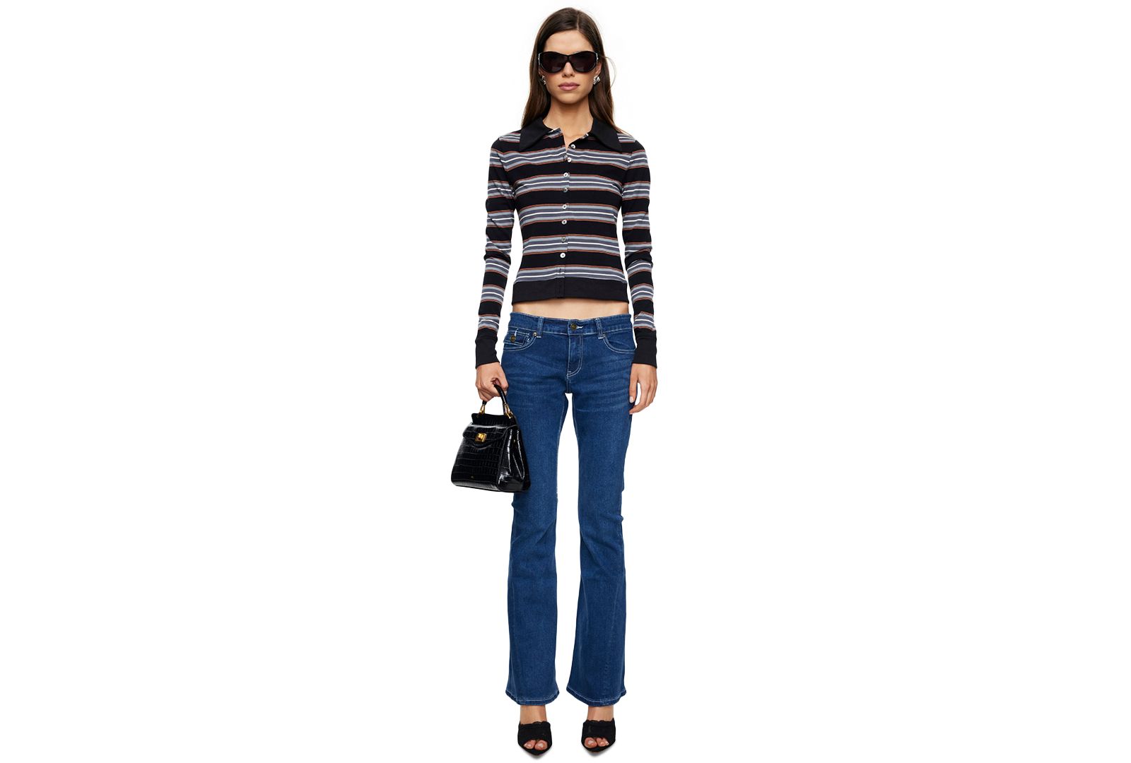 Lioness Women's Bada Bing Striped Button Down Knit Top