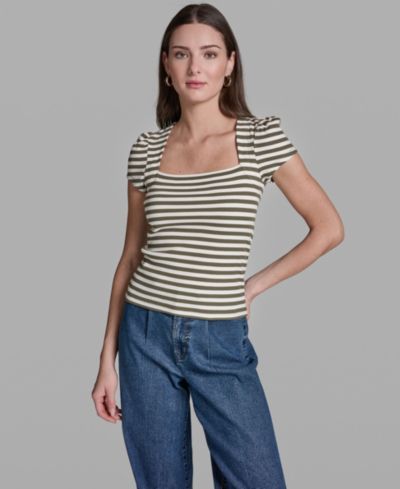 BCBG Женский топ с квадратным вырезом и коротким рукавом