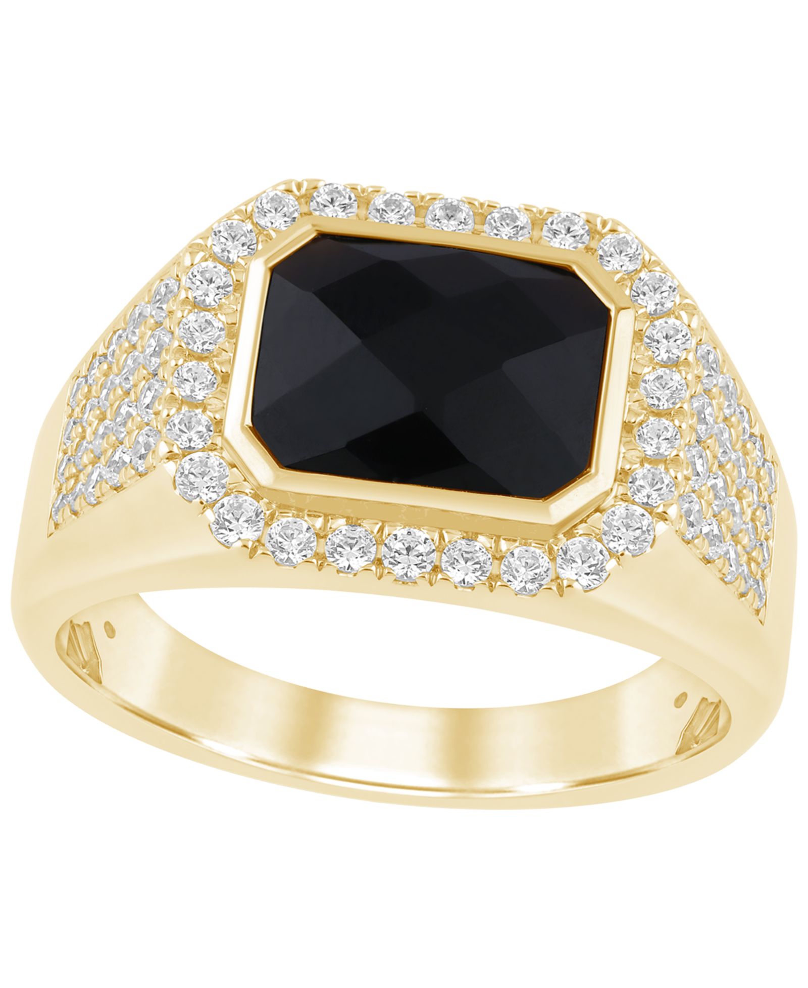 Мужское кольцо Macy's Onyx and Diamond (3/4 ct. t.w.) в золотом покрытии поверх серебра