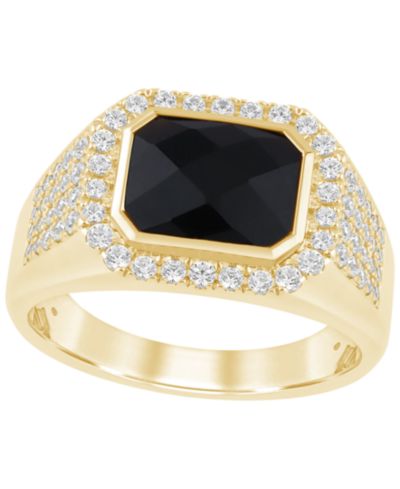 Macy's Men's Onyx and Diamond (3/4 ct. t.w.) Ring in Gold Vermeil Over Silver Sterling