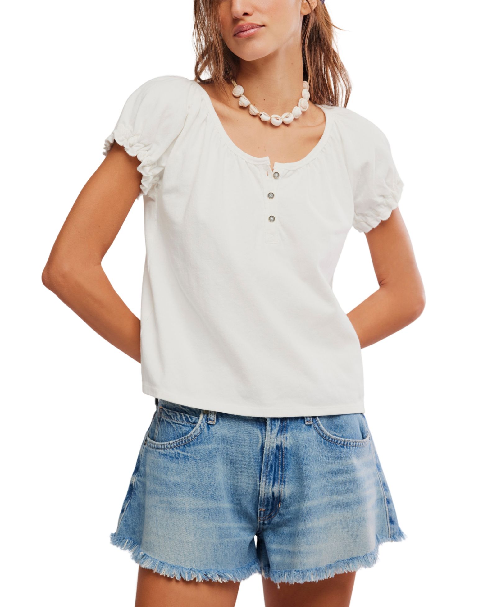 Женский топ Free People Issa с коротким рукавом и круглым вырезом