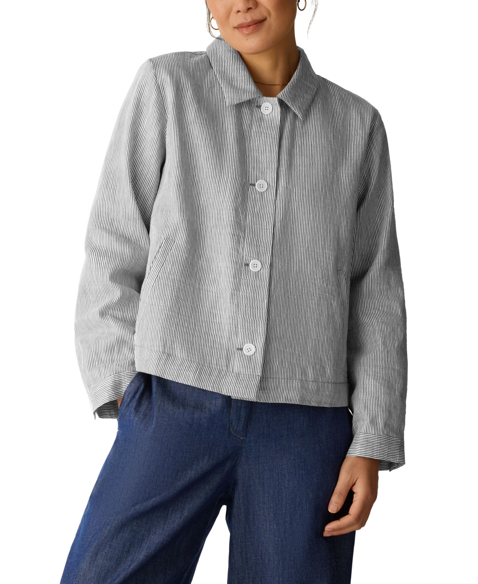 Eileen Fisher Women's Striped Collared Jacket