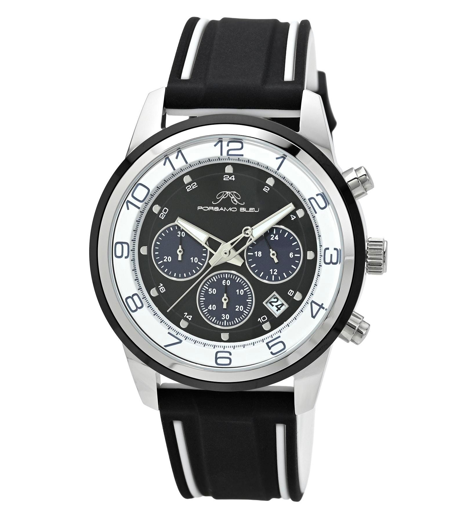 Мужские наручные часы Porsamo Bleu Arthur Chronograph Black Silicone Strap 44 mm