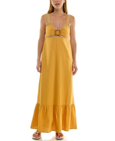 Planet Gold Juniors' Tiered Buckle Trim Maxi Dress