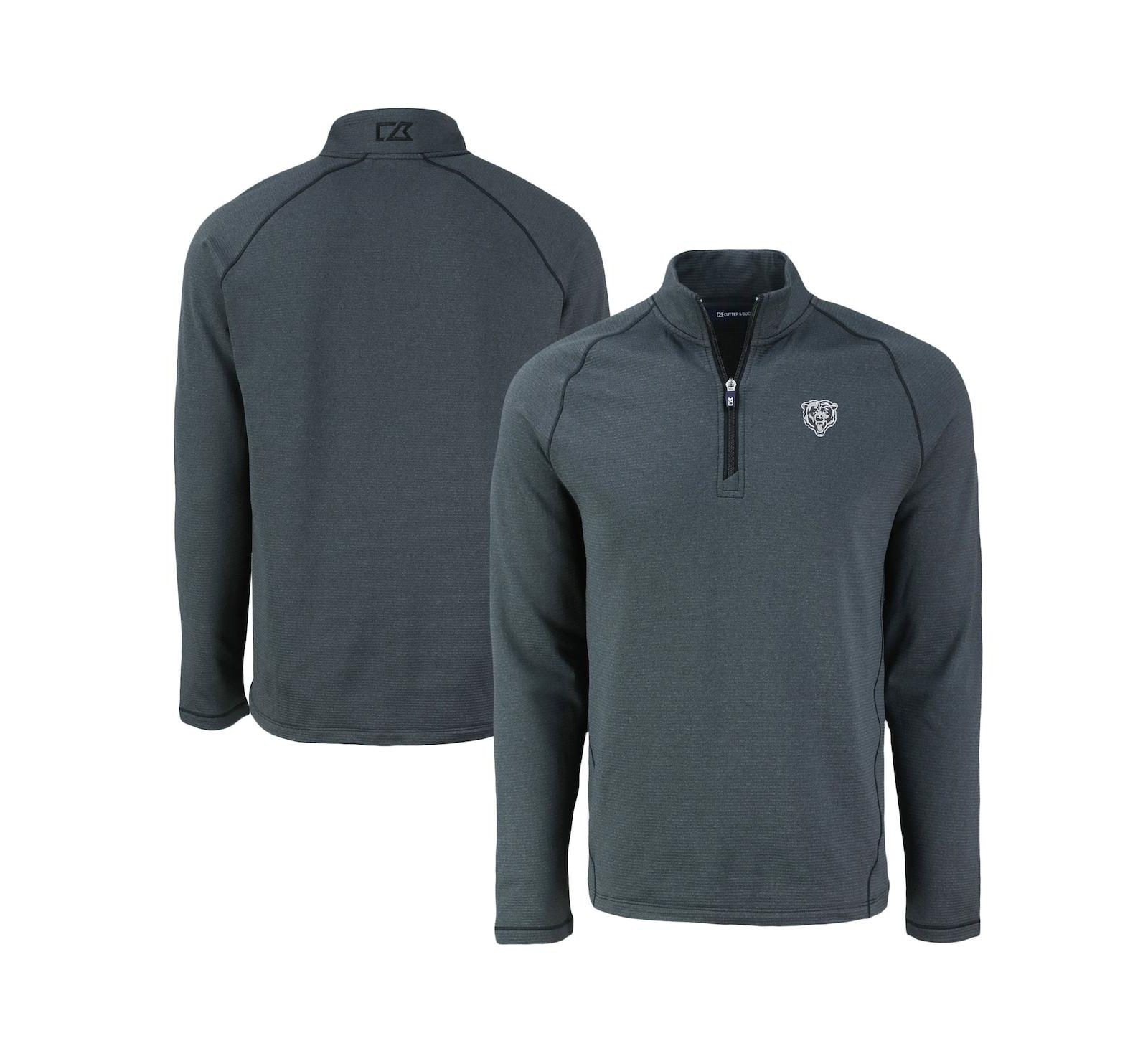 Cutter & Buck Men's Heather Black Chicago Bears Peshastin Eco Fleece Tri-Blend Raglan Quarter-Zip Jacket