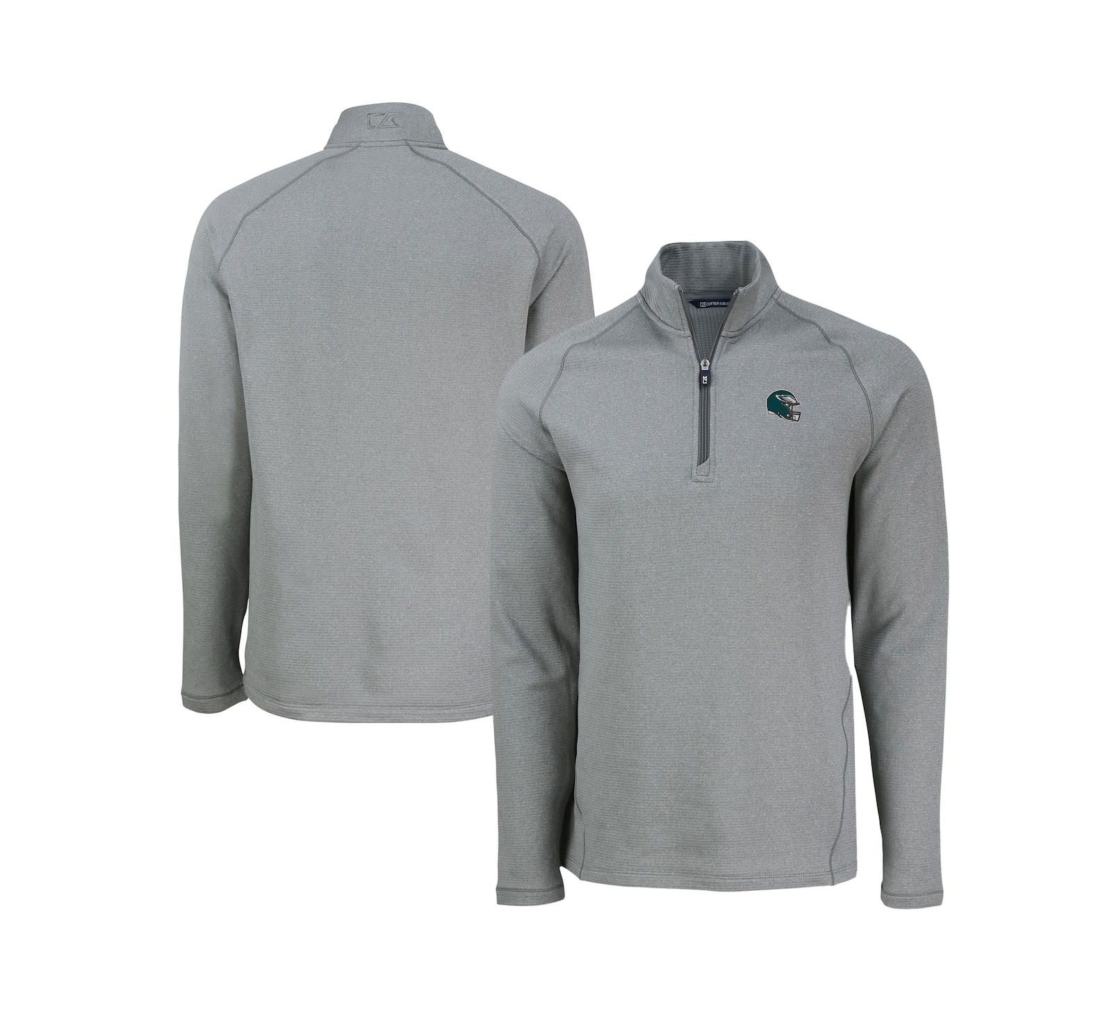 Cutter & Buck Men's Heather Gray Philadelphia Eagles Peshastin Eco Fleece Tri-Blend Raglan Quarter-Zip Jacket