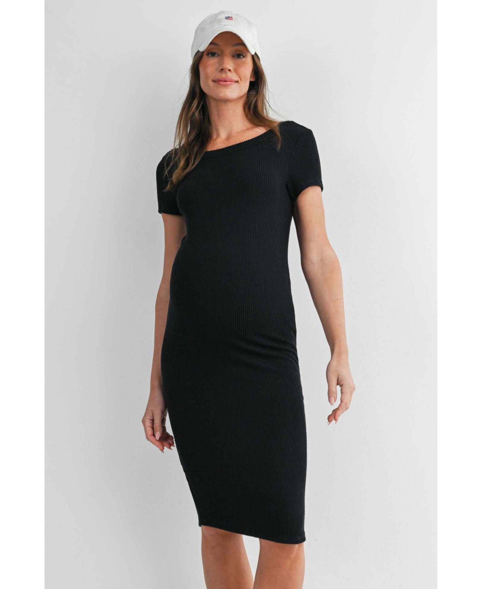 Hello Miz Женское платье миди bodycon из трикотажа в рубчик, короткий рукав, для беременных