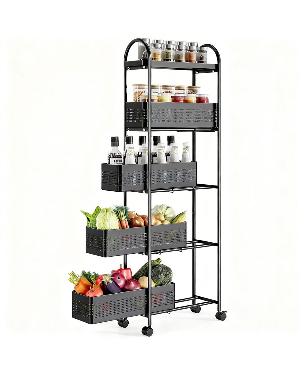 YIGII Slim Storage Cart with Pull-Out Baskets for Narrow Spaces - Kitchen, Bathroom, Laundry