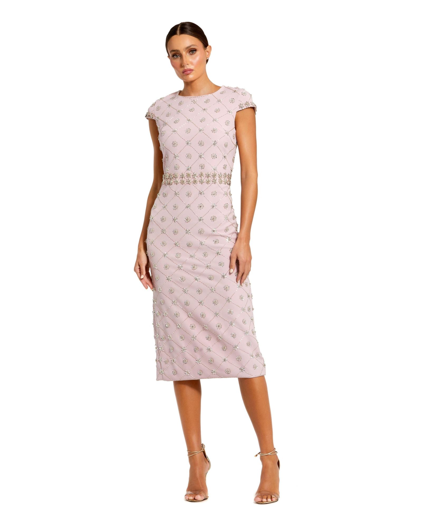 Женское платье Mac Duggal Hand Embellished High Neck Cap Sleeve Midi