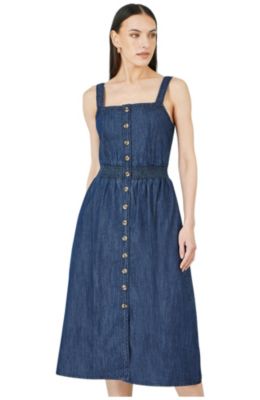 Женское летнее платье Yumi Chambray Cotton Ruched Midi Sun Dress