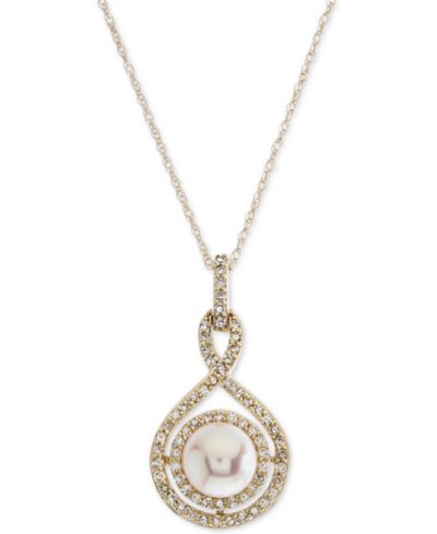 Подвеска из натурального жемчуга (6-1/2mm) и бриллиантов (1/4 ct. t.w.) в золоте 14k