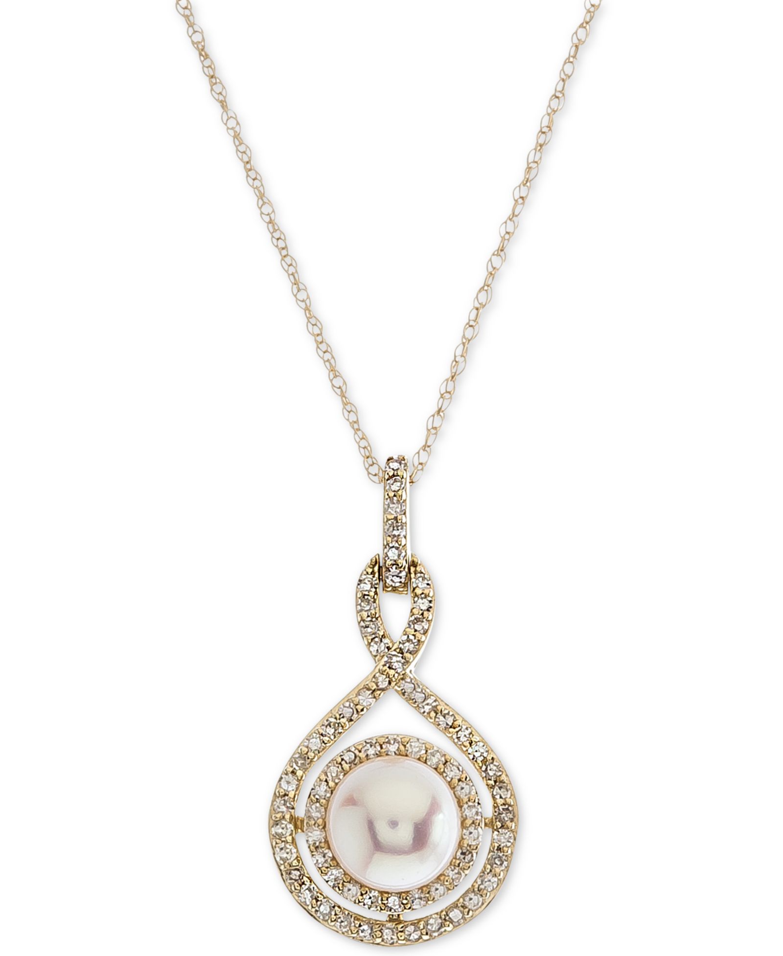White Cultured Pearl (6-1/2mm) and Diamond (1/4 ct. t.w.) Pendant Necklace in 14k Gold