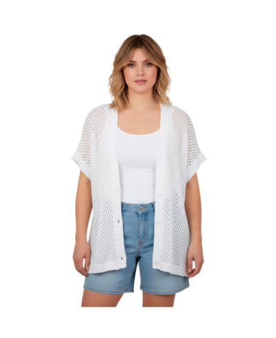AVENUE Women's Short Sleeve Button Front Cardigan
