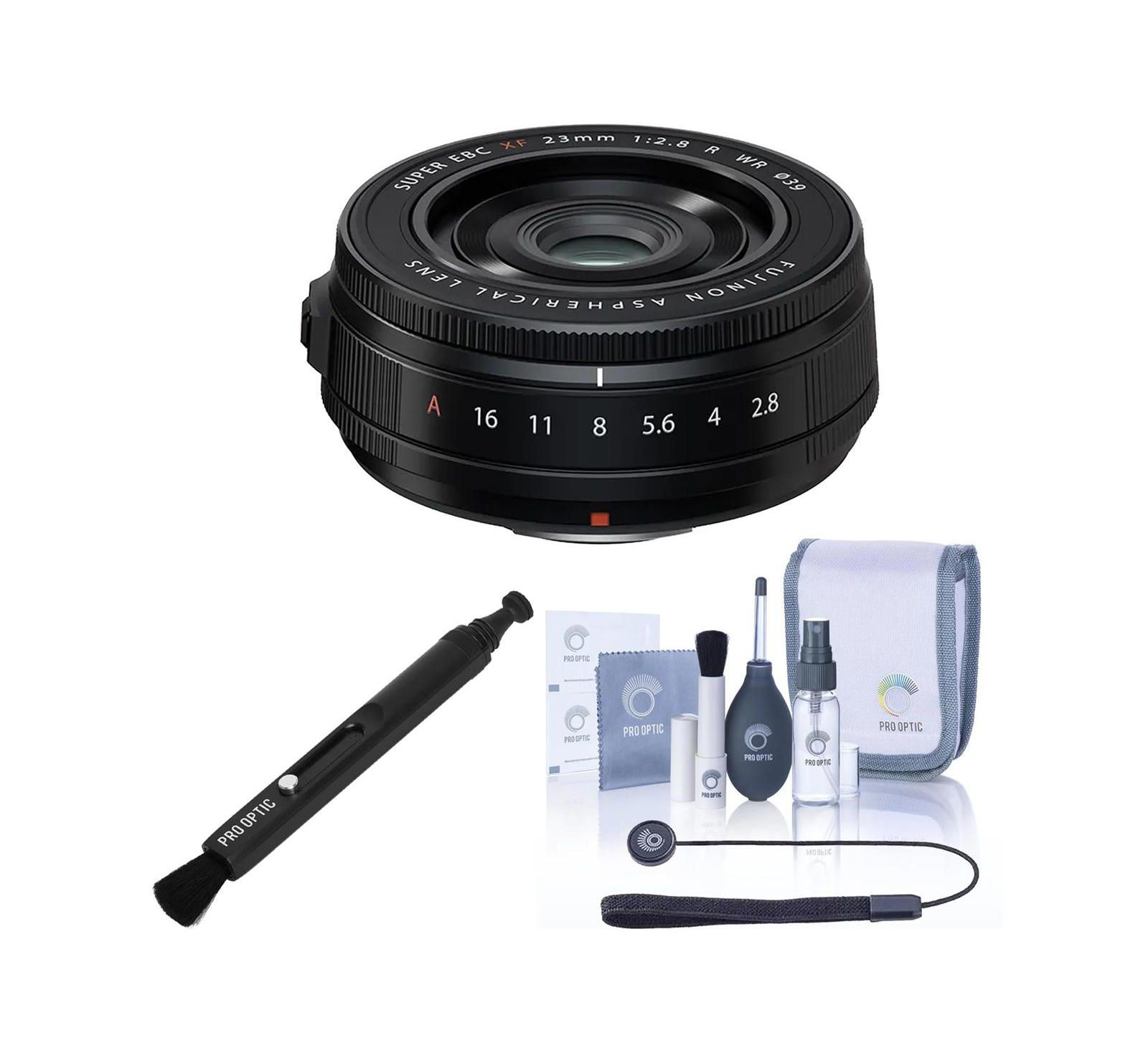Fujifilm XF 23mm f/2.8 R WR Lens, Black with PRO OPTIC Lens Care Kit that includes Universal Lens Cap Tether, Cleaning Kit, and LensPen Lens Cleaner