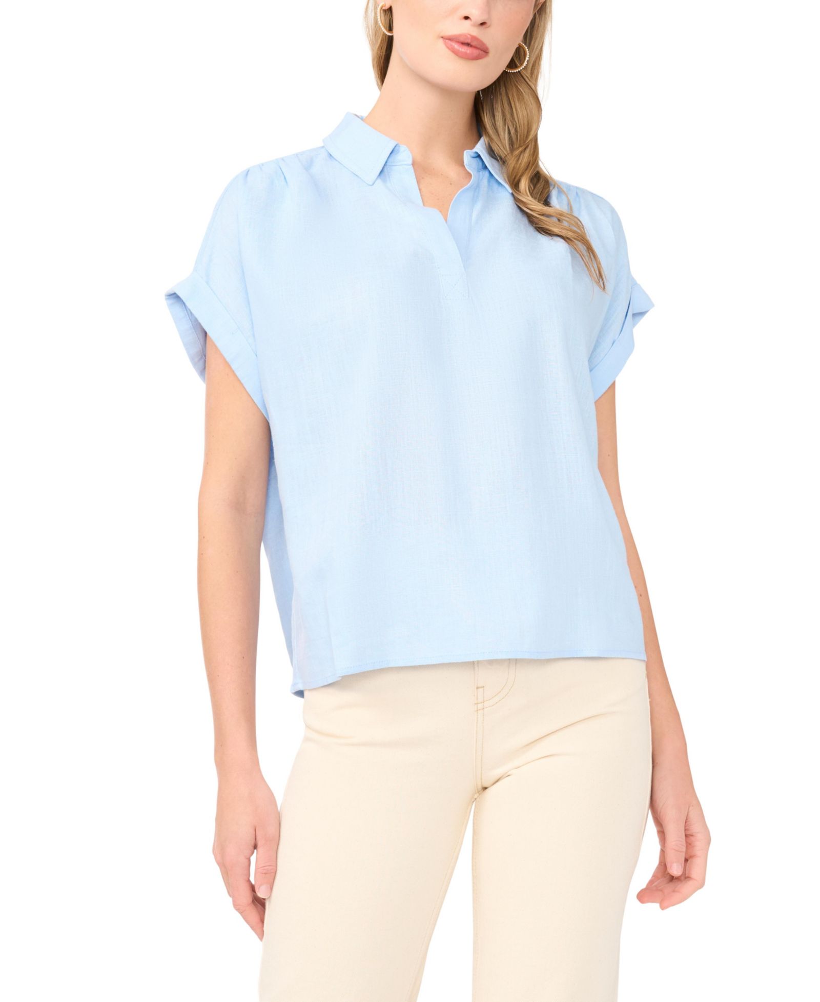 1.STATE Women's Collared Neck Short-Sleeve Blouse