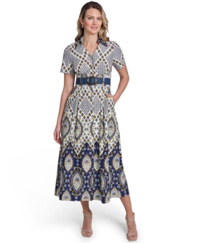 Jessica Howard Женское платье-рубашка Collared Short-Sleeve Belted Shirt-Dress