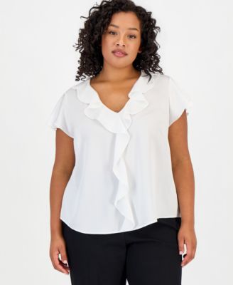 Tahari ASL Plus Size Ruffled Flutter-Sleeve Top