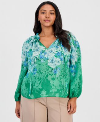 Блузка Tahari ASL Plus Size Long-Sleeve Floral Bow
