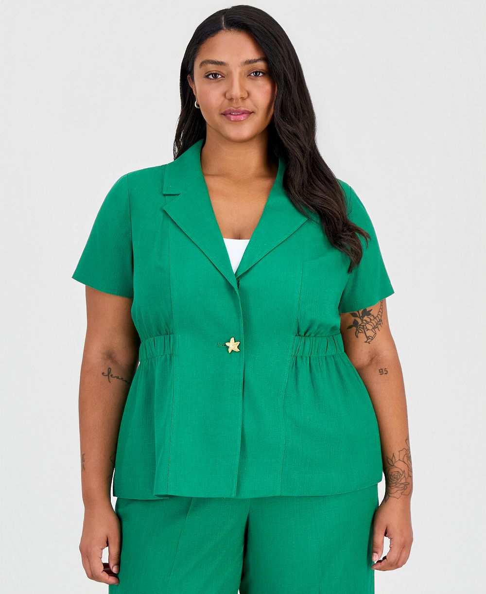 Tahari ASL Plus Size Notch-Collar Short-Sleeve Jacket