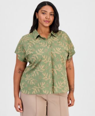 Женская рубашка Tahari ASL Plus Size Embroidered-Look Short-Sleeve Camp