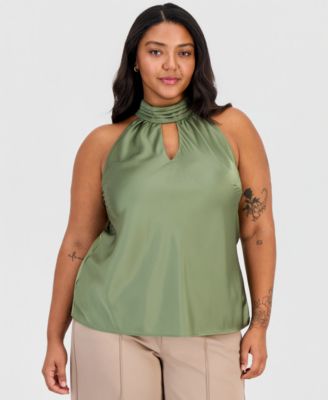 Tahari ASL Plus Size Tie-Mock-Neck Sleeveless Blouse