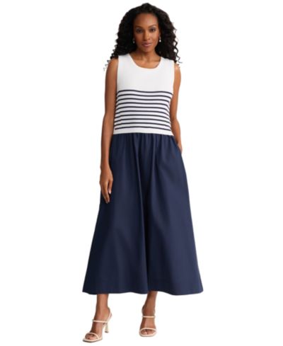 Jones New York Women's Sleeveless Stripe Ribbed Knit Midi Dress