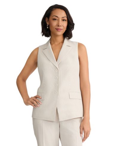 Jones New York Women's Sleeveless Seersucker Four-Button Vest