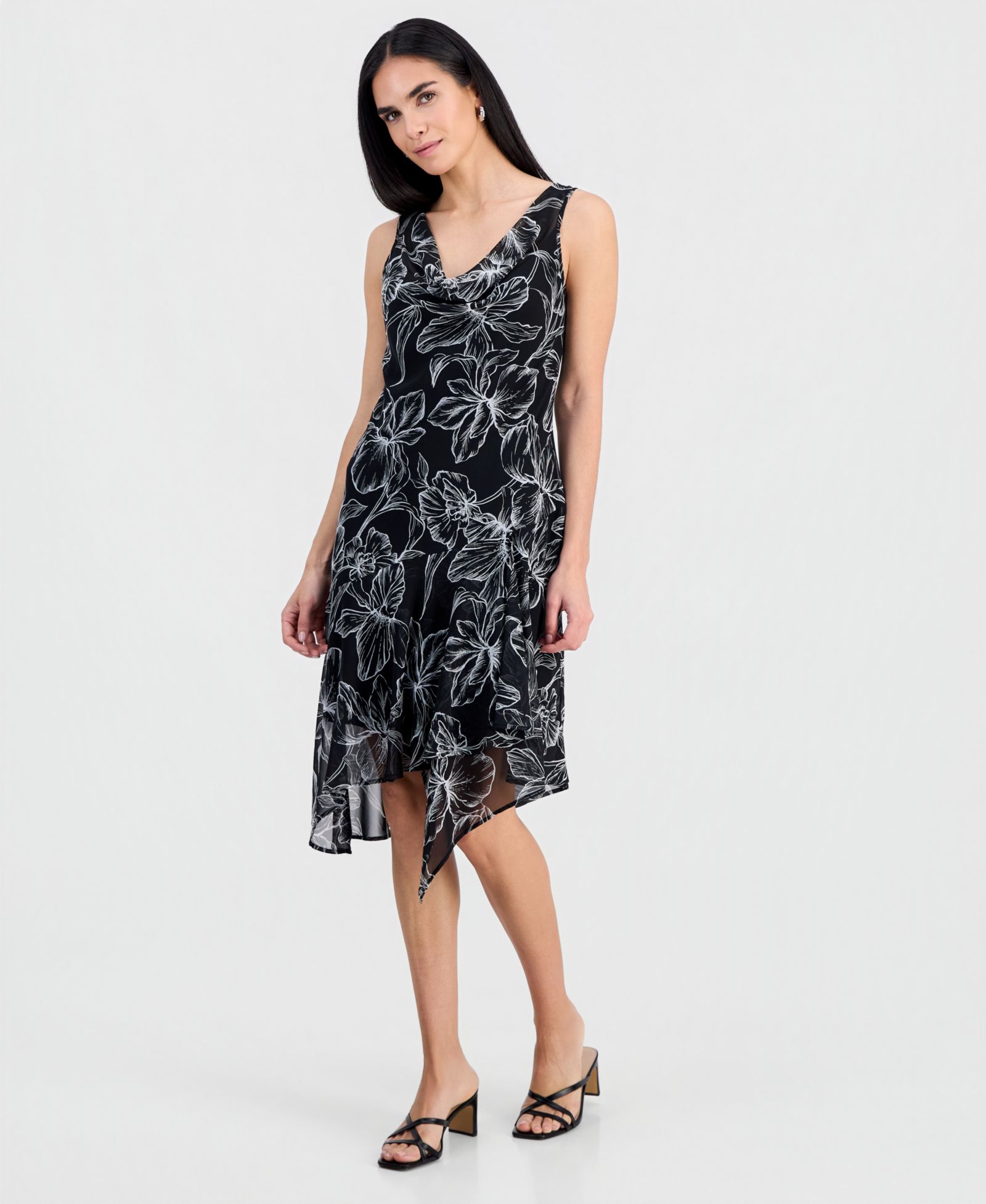 Connected Petite Handkerchief-Hem Midi Dress