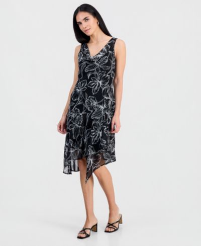 Connected Petite Handkerchief-Hem Midi Dress