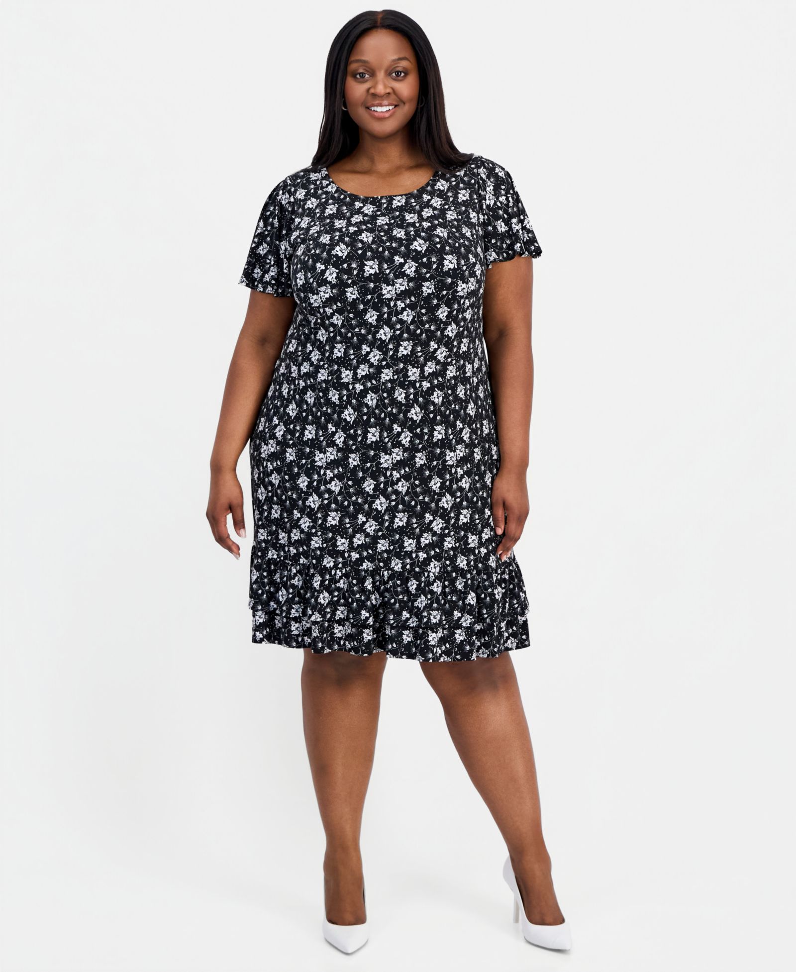 Connected Plus Size Round-Neck Short-Sleeve Dress