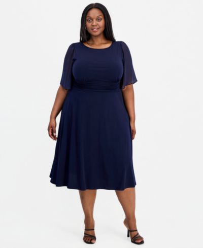 Connected Plus Flutter-Sleeve Midi Dress