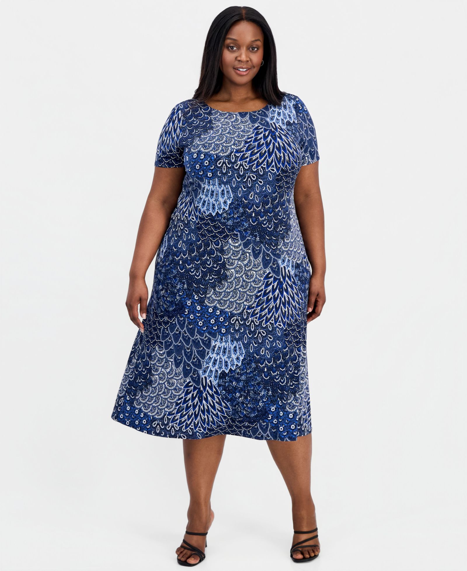 Платье A-Line Connected Plus Size Printed Round-Neck