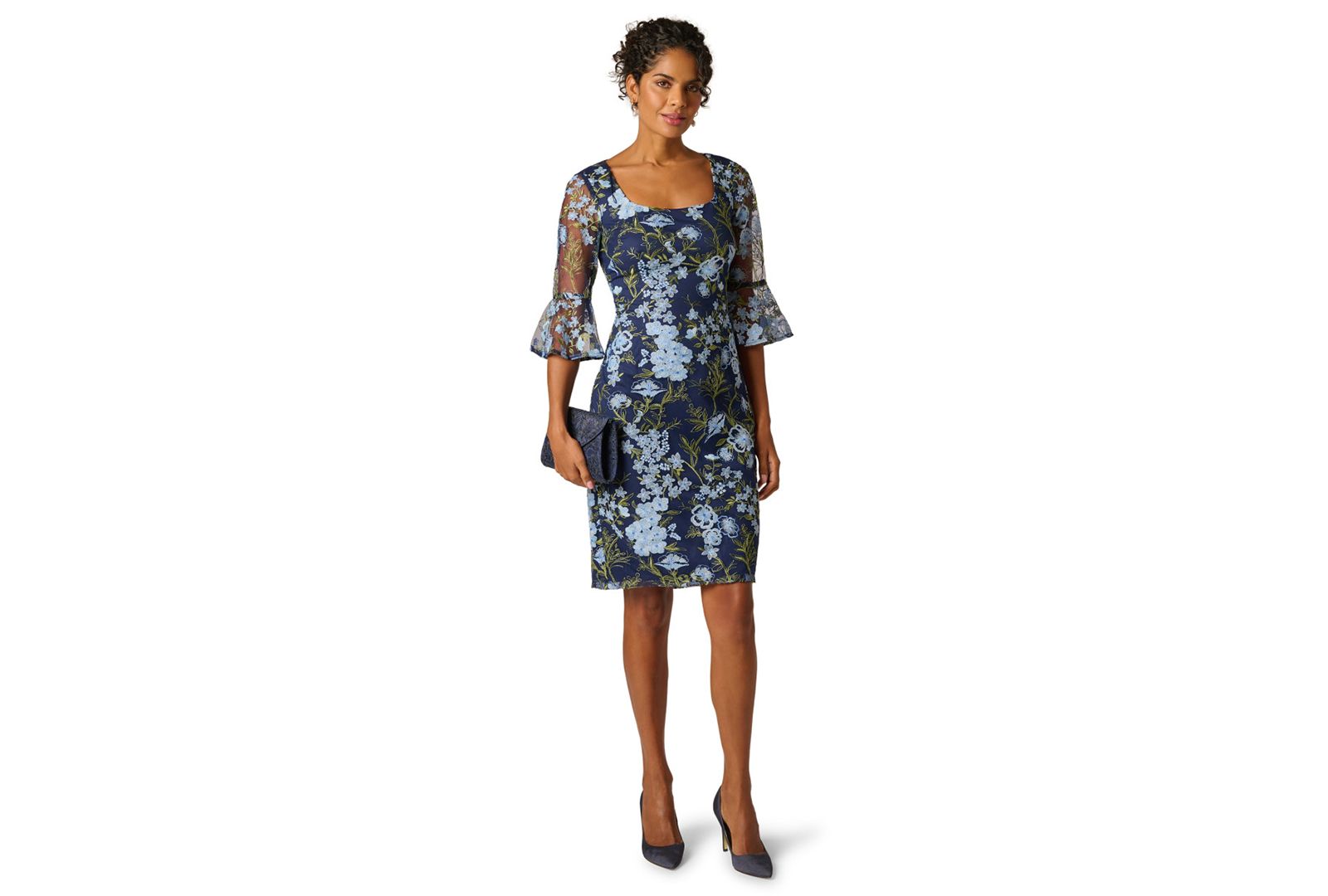 Adrianna Papell Women's Floral Embroidered Scoop Neck Dress
