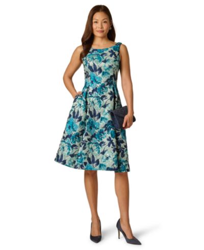 Женское платье Adrianna Papell Printed Metallic Boat Neck Dress