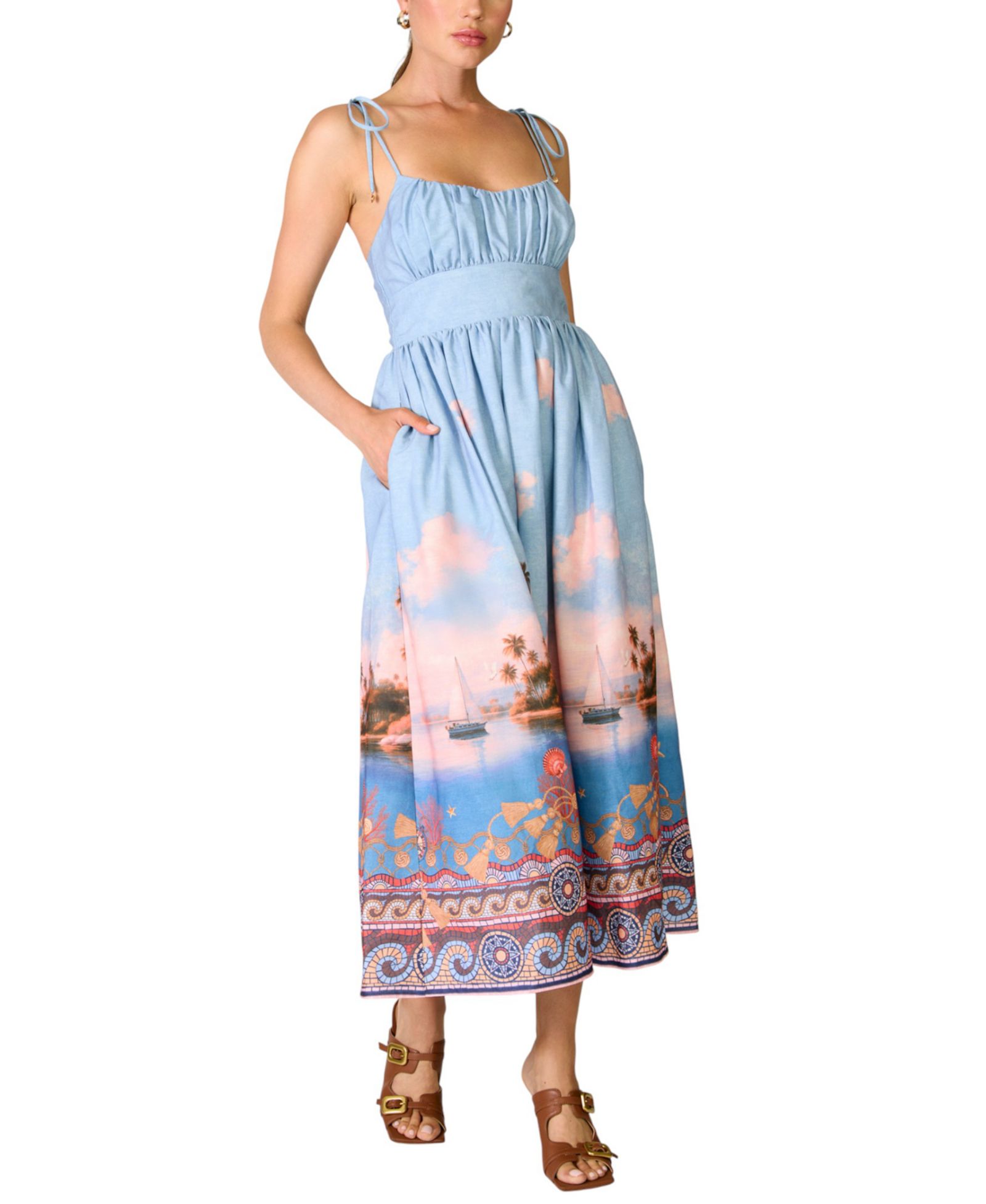 Line & Dot Women's Pernille Square Neck Sleeveless Printed Midi Dress