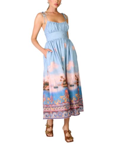 Женское платье Line & Dot Pernille Square Neck Sleeveless Printed Midi Dress