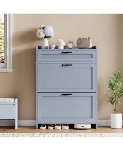 gaomon Shoe Cabinet with 2 Flip Drawers and 1 Top Drawer High-Gloss Painted Wood Shoe Freestanding Hidden Shoe Storage Cabi