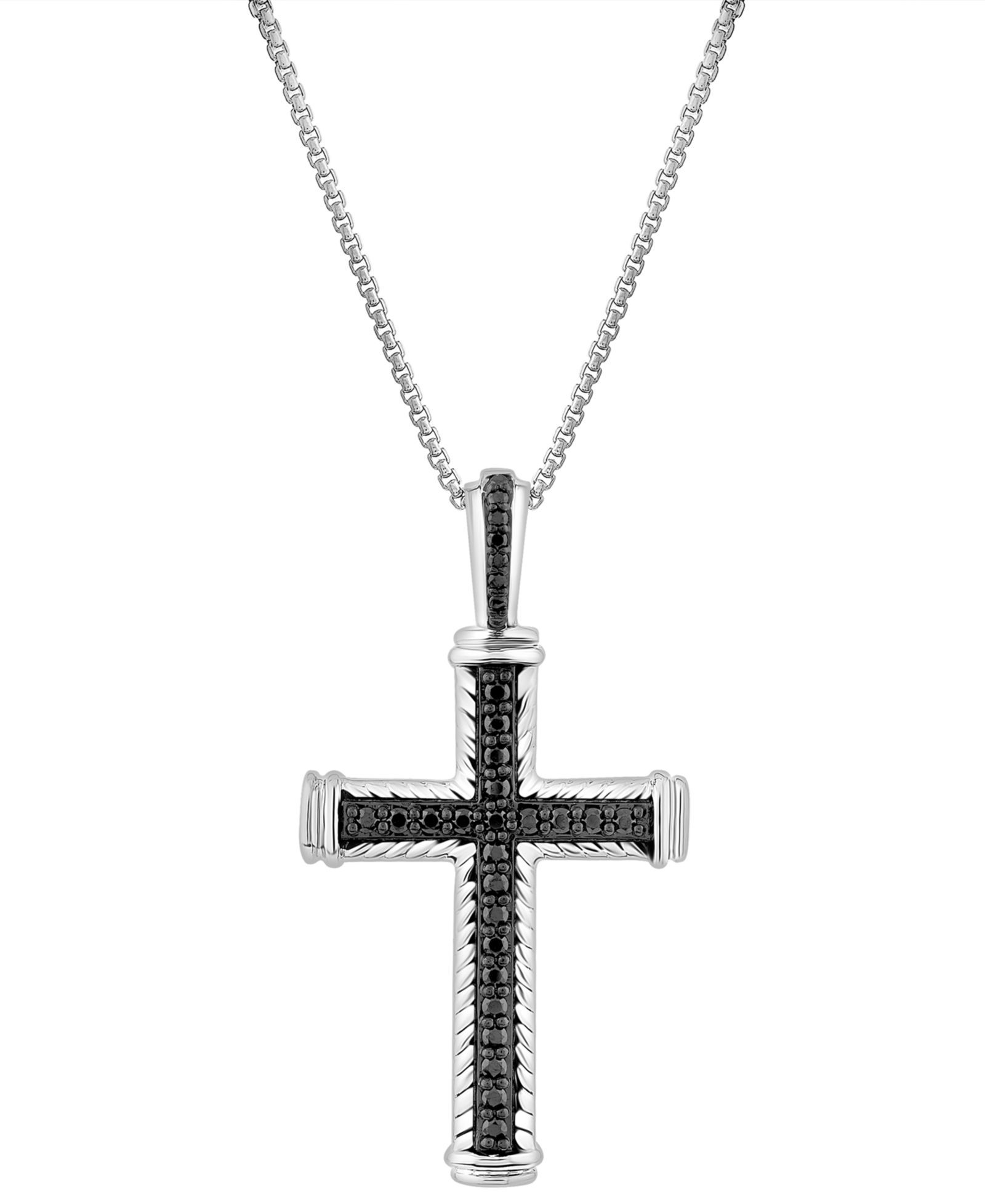 Мужская подвеска-кулон Macy's Black Diamond Cross в стерлинговом серебре (1/4 ct. t.w.)