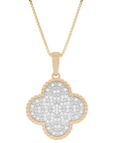 Мужское ожерелье Macy's с подвеской Clover Diamond (1/2 ct. t.w.) из стерлингового серебра с покрытием 14k золотом
