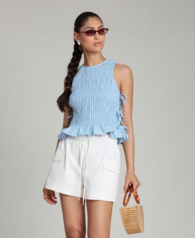 Avec Les Filles Women's Ruched Side-Tie Crewneck Top