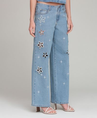 Женские джинсы Avec Les Filles Mid-Rise Floral Cutout