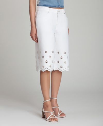 Женские шорты Avec Les Filles Mid-Rise Floral Cutout Detail