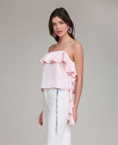 Avec Les Filles Women's Asymmetric Ruffle Detail Square Neck Top