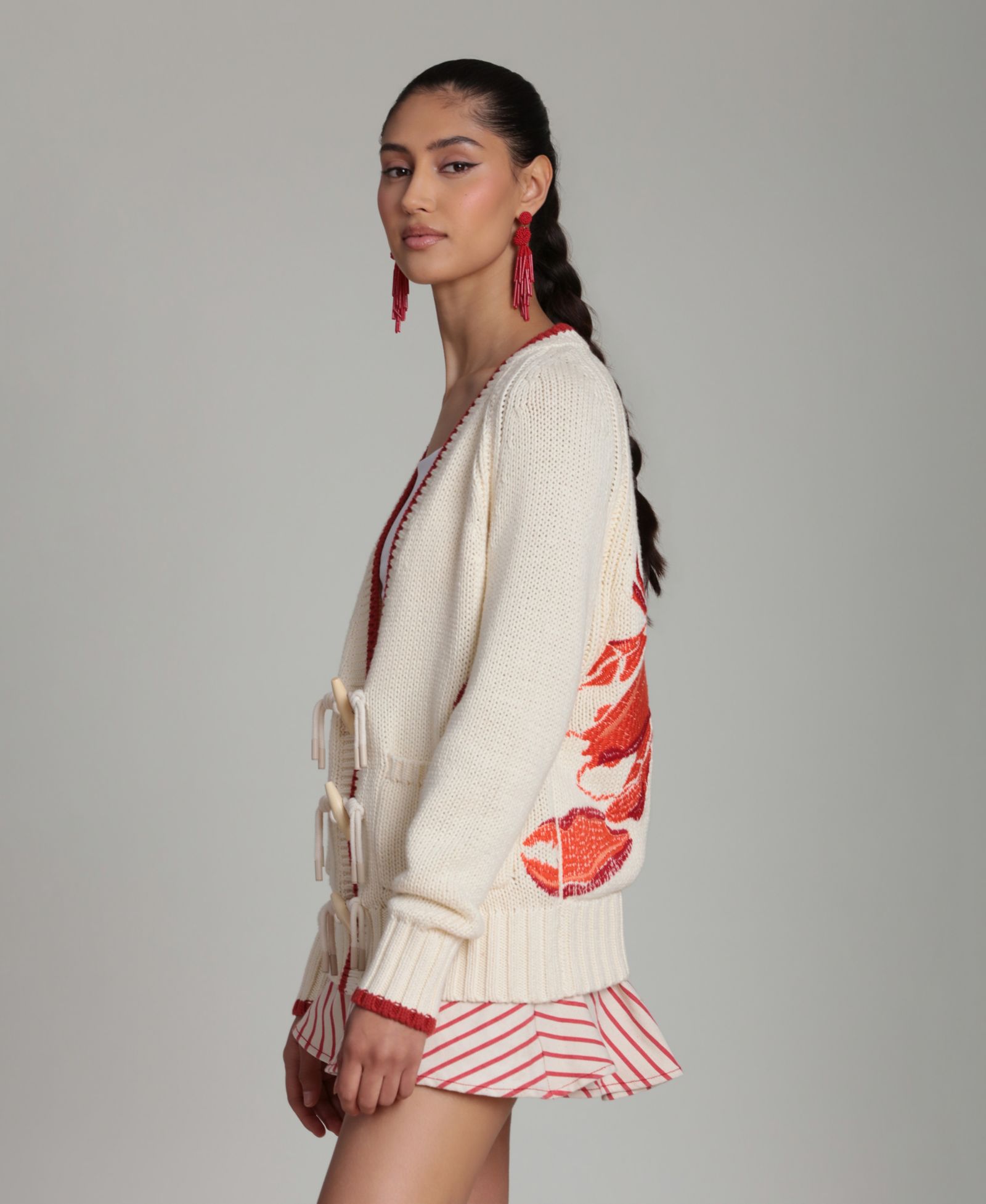 Avec Les Filles Women's Intarsia Lobster Long-Sleeve Sweater