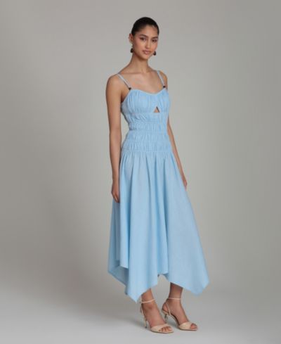 Женское миди платье Avec Les Filles Shirred Handkerchief Hem Linen Blend