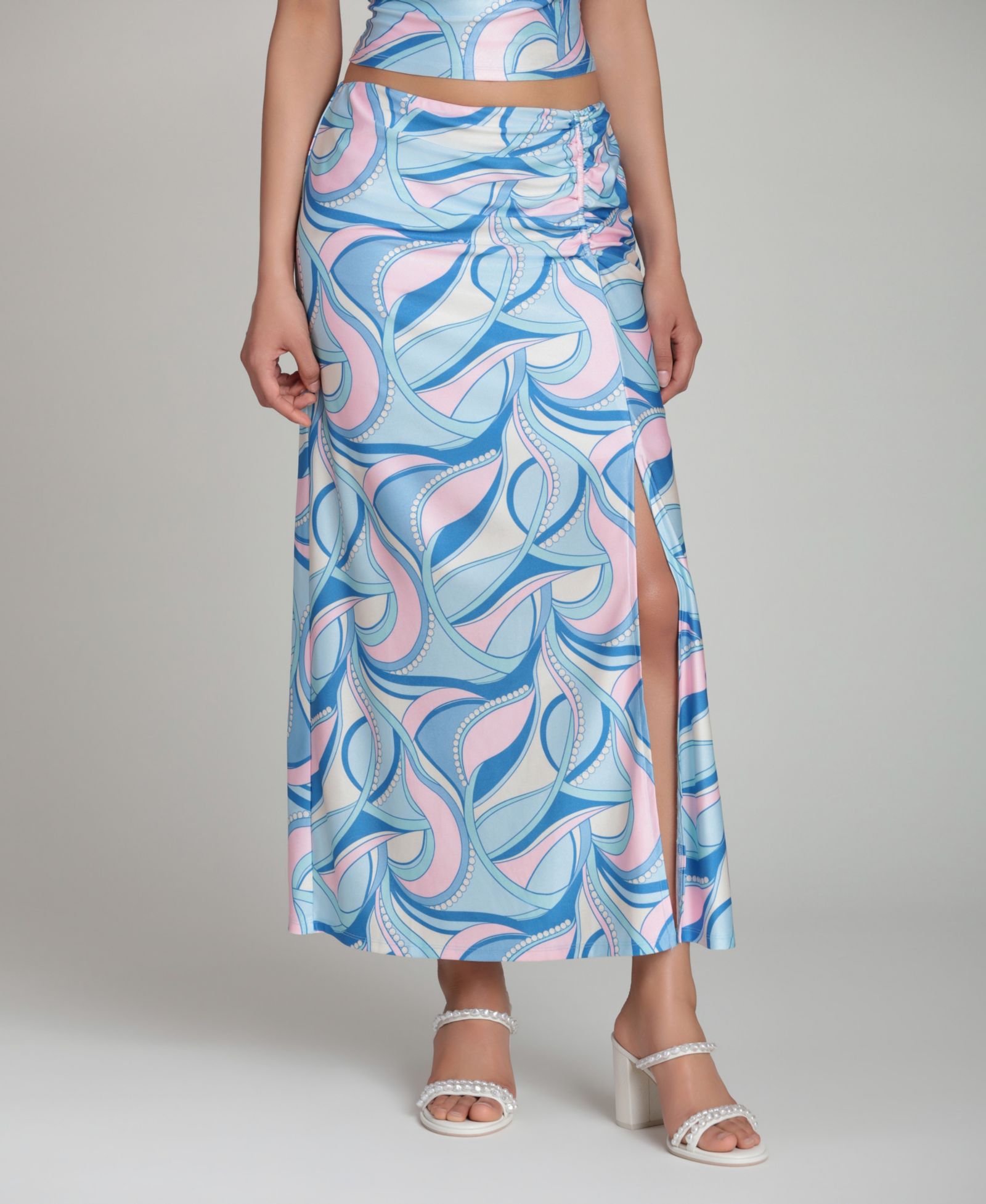 Avec Les Filles Women's Ruched Side Slit Skirt