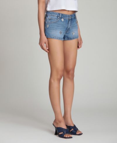 Avec Les Filles Women's Mid-Rise Charm Detail Front-Fly Denim Shorts