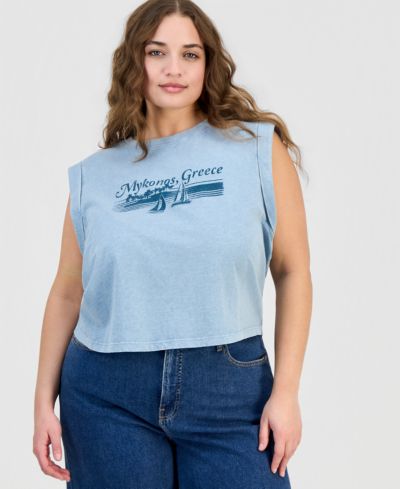 And Now This Trendy Plus Size Cotton Graphic-Print Muscle T-Shirt, Macy's Exclusive